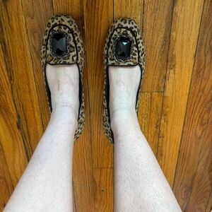 Used Women Leopard Print Flats Worn